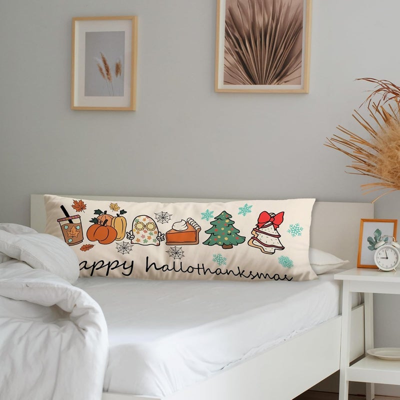 Exqcom Store Halloween Thanksgiving Christmas Body Pillow Covers 20x54, Fall Home Decor, Happy Hallothanksmas Long Body Pillow Case Cover with Hidden Zipper for Women Men Adults Kids Girls Boys - Image 3